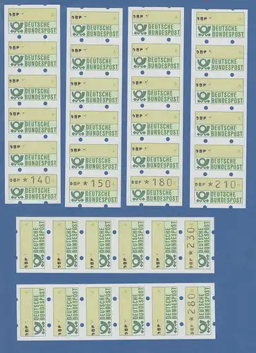 Deutschland ATM 1.Ausgabe Satz 10-280 Pfg je 5 mal Teildruck nur DBP und 1x Wert