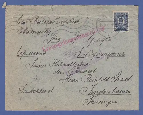 Kriegsgefangenensendung aus Russland 1915 gelaufen nach Sondershausen