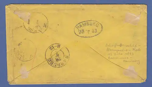 USA 1863 Brief von Saint Paul nach Hamburg mit senkr. Paar 30 Cent Franklin # 24