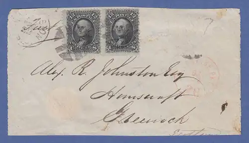 USA 1861 George Washington 12 Cent horiz. Paar auf Brief-Vorderseite -> Scotland