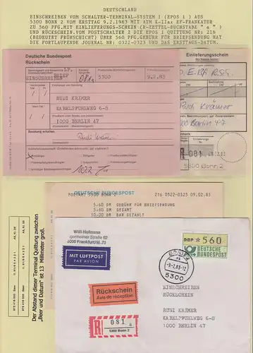 ATM Schalterterminalsystem Bonn 2 R-Brief mit ERSTTAGS-TERMINALQUITTUNG 9.2.83 