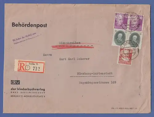 DDR Behördenpost R-Brief aus Berlin u.a. mit Paar Akademie 10Pfg.,  Propaganda-O