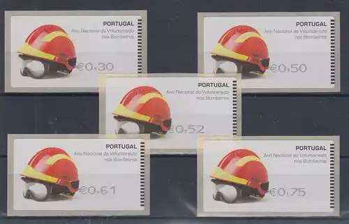 Portugal 2008 ATM Feuerwehr-Helm SMD Mi.-Nr. 62.1e Satz 30-50-52-61-75 ** 