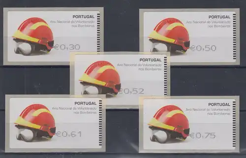 Portugal 2008 ATM Feuerwehr-Helm SMD Mi.-Nr. 62.1e Satz 30-50-52-61-75 auf FDC