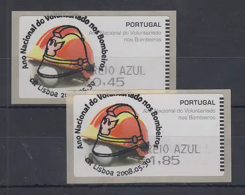 Portugal 2008 ATM Feuerwehr-Helm SMD Mi.-Nr. 62.1e Satz AZUL 45-185 ET-O  