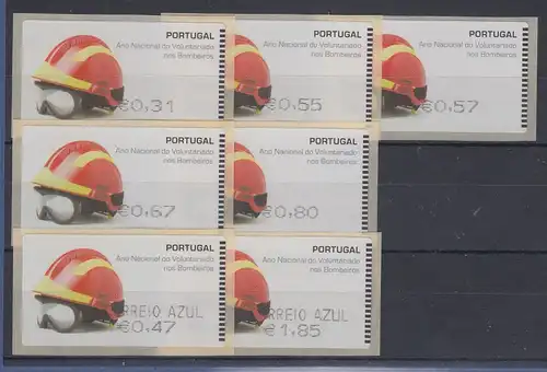 Portugal 2008 ATM Feuerwehr-Helm SMD Mi.-Nr. 62.1e Satz 7 Werte ** 31-185