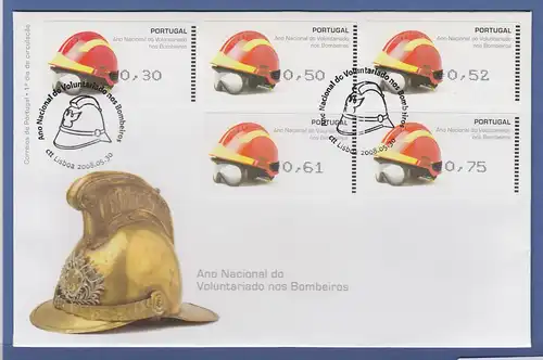 Portugal 2008 ATM Feuerwehr-Helm Amiel Mi.-Nr. 62.2e Satz 30-50-52-61-75 auf FDC