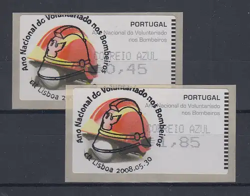 Portugal 2008 ATM Feuerwehr-Helm Amiel Mi.-Nr. 62.2e Satz AZUL 45-185 mit ET-O