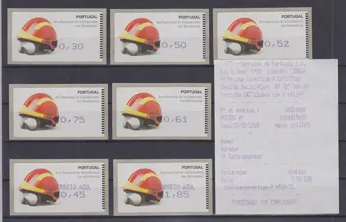 Portugal 2008 ATM Feuerwehr-Helm Amiel Mi.-Nr. 62.2f Satz 7 Werte 30-185 ** + AQ