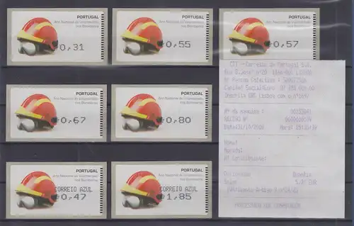 Portugal 2008 ATM Feuerwehr-Helm Amiel Mi-Nr. 62.2e Satz 7 Wte. 31-185 ** + AQ