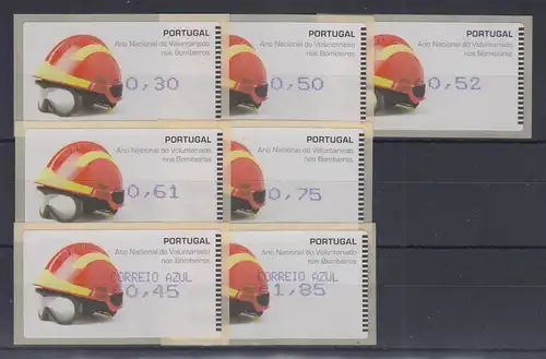Portugal 2008 ATM Feuerwehr-Helm Amiel Mi-Nr. 62.2f Satz 7 Werte 30-185 **