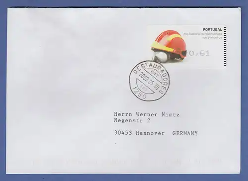 Portugal 2008 ATM Feuerwehr-Helm Amiel Mi-Nr. 62.2e Wert 0,61 auf FDC nach D