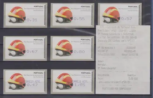 Portugal 2008 ATM Feuerwehr-Helm Amiel Mi-Nr. 62.2f Satz 7 Werte 31-185 ** AQ