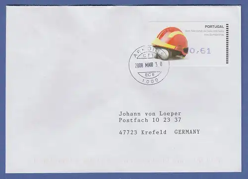 Portugal 2008 ATM Feuerwehr-Helm Amiel Mi-Nr. 62.2f Wert 0,61 auf FDC nach D