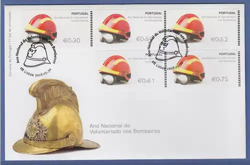 Portugal 2008 ATM Feuerwehr-Helm NewVision Mi-Nr 62.3e Satz 30-50-52-61-75 FDC