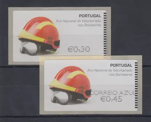 Portugal 2008 ATM Feuerwehr-Helm NewVision Mi-Nr 62.3e Werte 30 und AZUL45 **