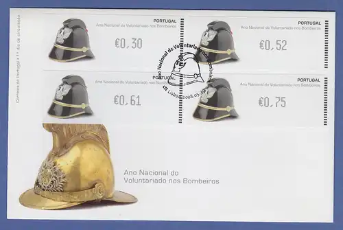 Portugal 2008 ATM Feuerwehr-Helm Monétel Mi.-Nr. 63 Satz 30-52-61-75 auf FDC