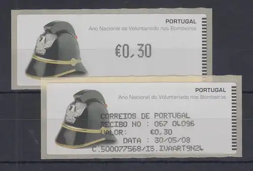 Portugal 2008 ATM Feuerwehr-Helm Monétel Mi.-Nr. 63 Wert 0,30 mit Ersttags-AQ