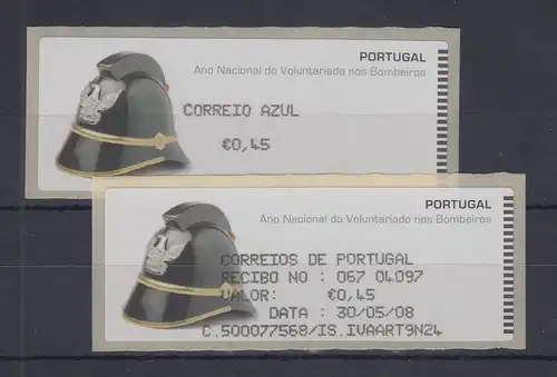 Portugal 2008 ATM Feuerwehr-Helm Monétel Mi.-Nr. 63 AZUL 0,45 mit Ersttags-AQ