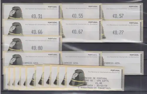 Portugal 2008 ATM Feuerwehr-Helm Monétel Mi.-Nr. 63 Satz 10 Werte ** mit 10 AQ