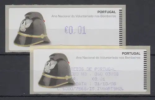 Portugal 2008 ATM Feuerwehr Monétel Mi.-Nr. 63 blauviolett Wert 0,01 ** mit AQ