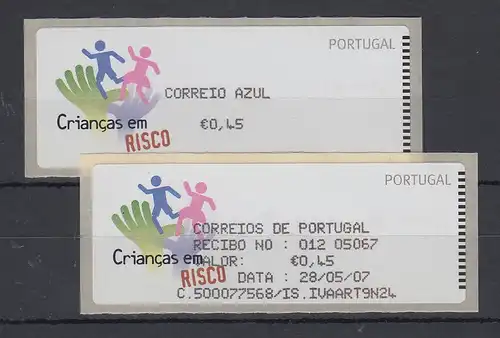 Portugal 2007 ATM Kinder in Gefahr Monétel Mi-Nr. 59e Wert AZUL 0,45 mit AQ **