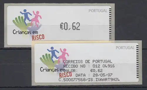 Portugal 2007 ATM Kinder in Gefahr Monétel Mi-Nr. 59e Wert 0,62 mit AQ **