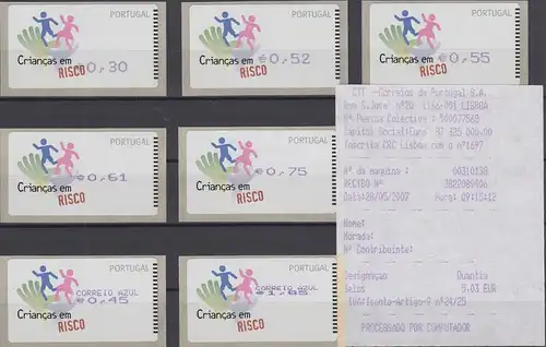 Portugal 2007 ATM Kinder in Gefahr Amiel Mi-Nr 58.2 Satz 7 Werte mit ET-AQ