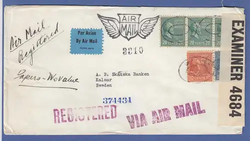 USA 1941 R-Brief gelaufen von New York nach Schweden, Zensur 