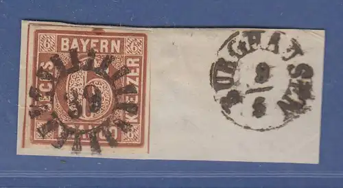 Bayern Quadrat 6 Kr. braun Mi.-Nr. 4II Platte 1 auf Briefstück GMR 39, Fingerhut