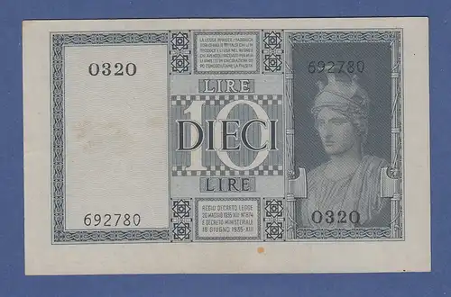 Banknote Italien 10 Lire 1938.  Selten !
