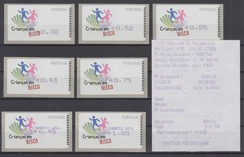 Portugal 2007 ATM Kinder in Gefahr Amiel Mi-Nr 58.2 Satz 7 Werte ** mit ET-AQ