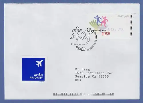 Portugal 2007 ATM Kinder in Gefahr Amiel Mi-Nr 58.2 Wert 0,75 auf FDC in die USA