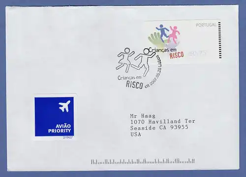 Portugal 2007 ATM Kinder in Gefahr NewVision Mi-Nr 58.3 Wert 0,75 auf FDC n. USA