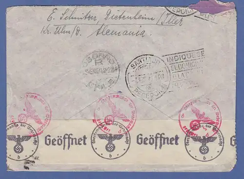 Deutsches Reich Bedarfs-Flugpost-Brief 1941 gel. von Geislingen n. Chile, Zensur