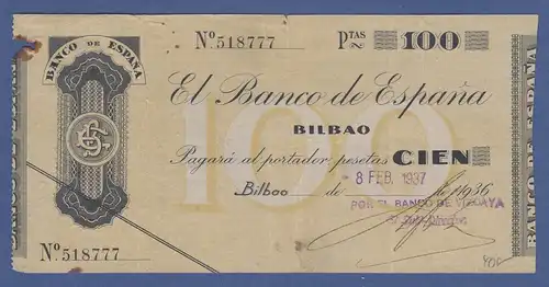 Banknote Spanien 100 Pesetas, 1937