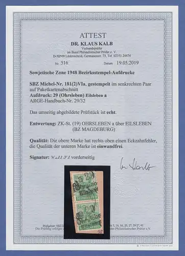 SBZ Bezirkshandstempel Bezirk 29 Ohrsleben Mi.-Nr. 181 VIa senkr. Paar gest.