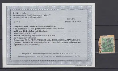 SBZ Bezirkshandstempel Bezirk 29 Dreilieben 84er Mi.-Nr. 181 VI gestempelt 
