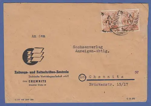 SBZ Bezirkshandstempel Bezirk 27 Annaberg  2x24 Pfg MEF auf Brief nach Chemnitz