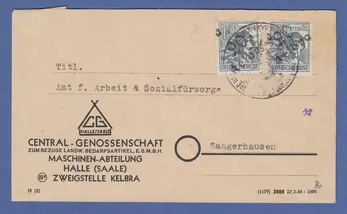 SBZ Bezirkshandstempel Bezirk 20 Kelbra Mi.-Nr 170 IV 2x auf Brief