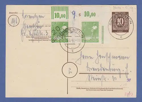 SBZ Bezirkshandstempel Bezirk 20 Genthin Mi.-Nr. 169 IV Ecke auf Postkarte