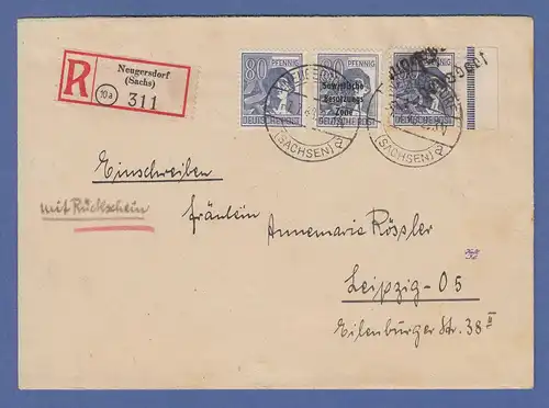 SBZ Bezirkshandstempel Bezirk 14 Neugersdorf Mi-Nr. 180 II in MIF auf R-Brief