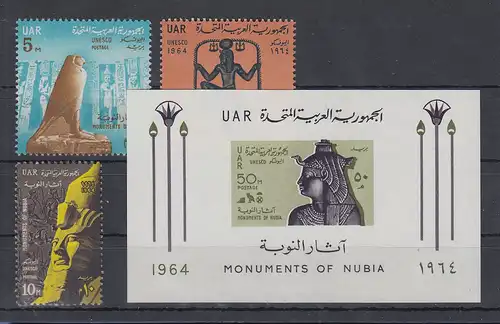 Ägypten / Egypt 1964 Nubische Denkmäler Satz / Block  Mi.-Nr. 772-74, Block 16