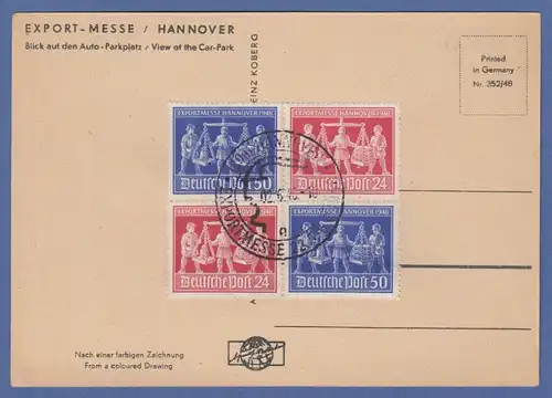 Alliierte Besetzung Hannover-Messe Viererblock auf Karte, Sonder-O 2.6.48