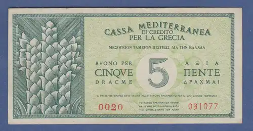 Banknote Italien 1941 cassa mediterranea di credito per la grecia zu 5 dracme