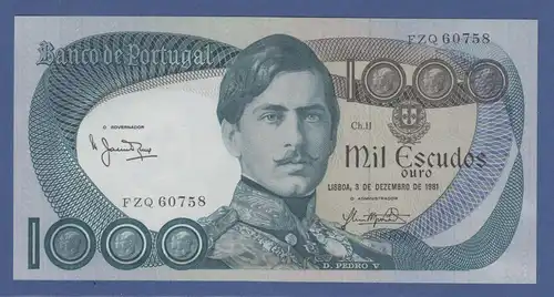 Banknote Portugal 1000 Escudos 1981 Dom Pedro V. , Eisenbahn kfr.