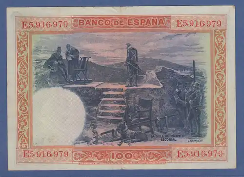 Banknote Spanien Cien (100) Pesetas Felipe II. 1925