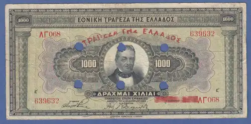 Banknote Griechenland 1000 Drachmen 1926, 6-fach gelocht 