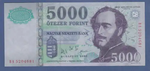 Banknote Ungarn 5000 Forint Graf Szechenyi Istvan 2005  # BA5204681 kfr.
