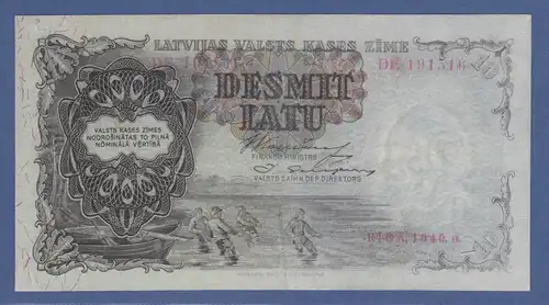 Banknote Lettland 10 Latu Fischerboot und Fischer, Riga 1940